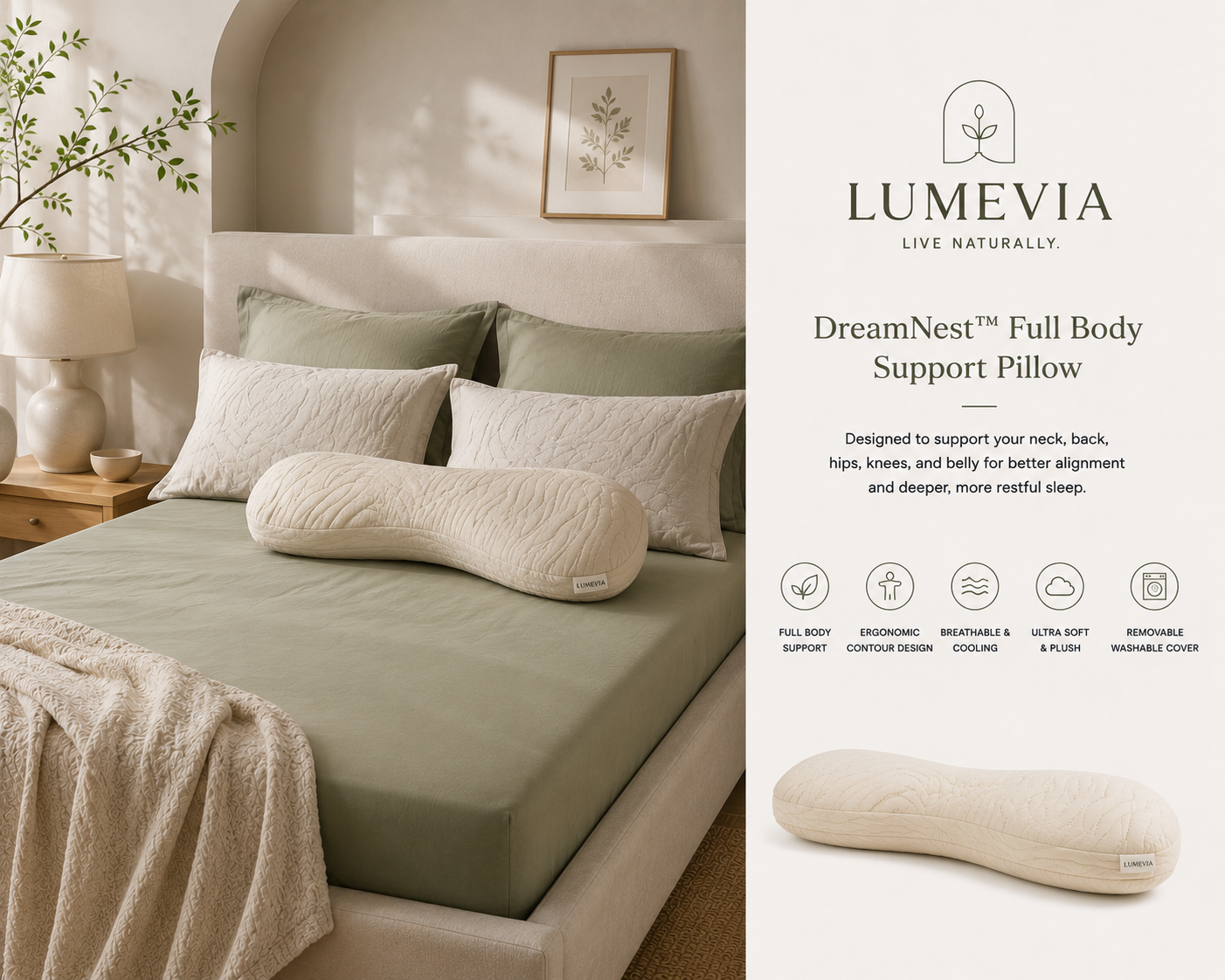 Lumevia® DreamNest Full Body Support Pillow
